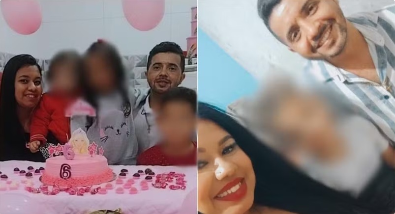 Suspeito dos feminic&iacute;dios com uma das v&iacute;timas e os filhos/Fotos: Reprodu&ccedil;&atilde;o