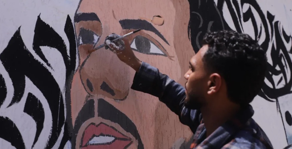 Thiago &Aacute;vila vira mural em Gaza/Foto: Mohamed Ahmed